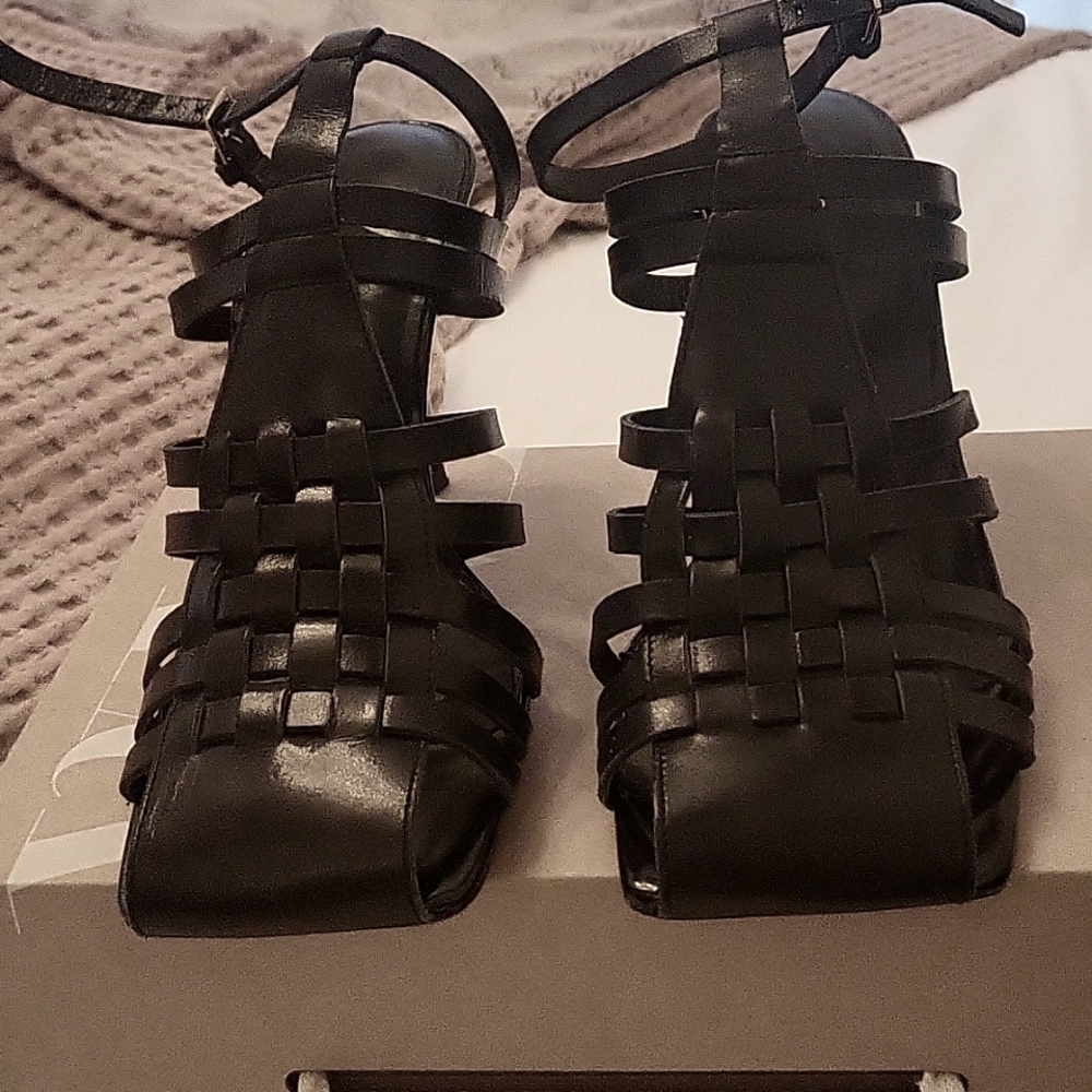 Square toe leather heels